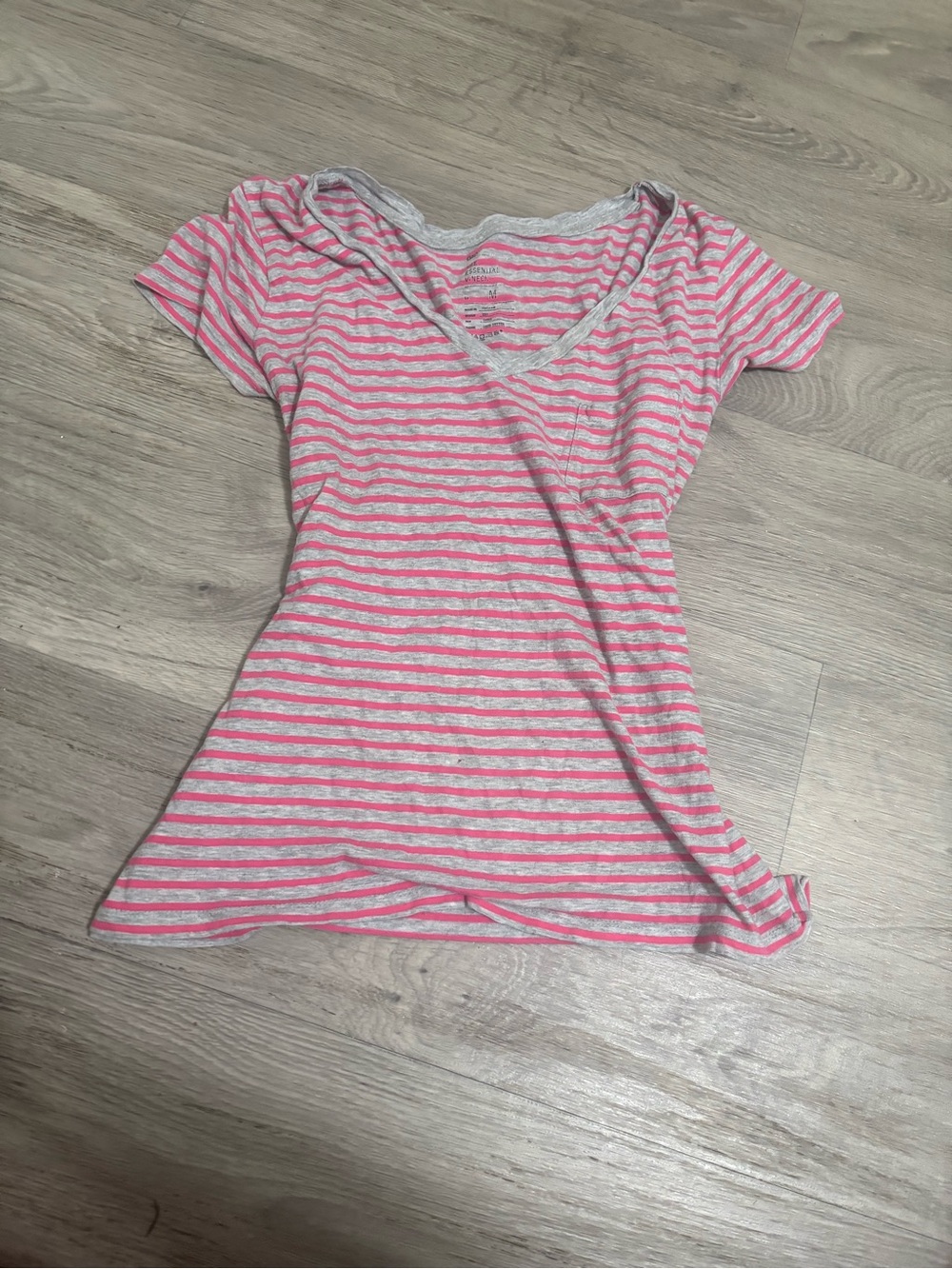 Striped Pink and Gray V-Neck Tee